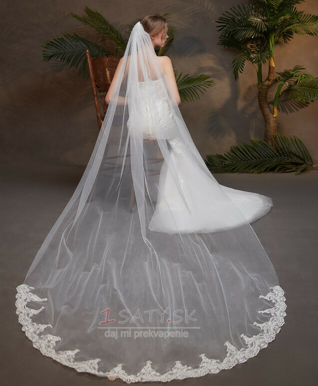 Boutique čipka svadobný závoj jednovrstvový závoj s vlasovými hrebeňovými svadobnými doplnkami