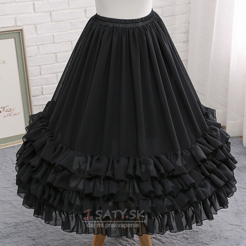 Čierna šifónová spodná sukňa, svadobná dlhá krinolína, cosplay plesové šaty šifónová spodná sukňa, nadýchaná sukňa, midi sukňa Lolita