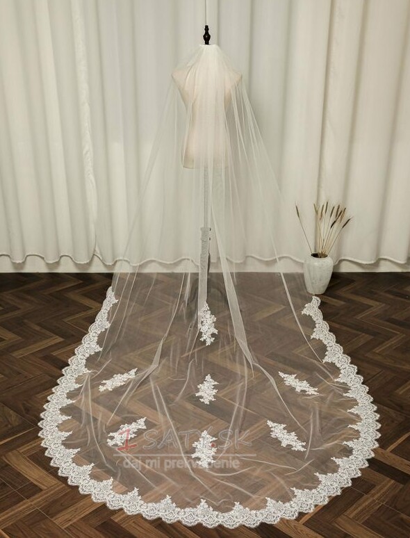 Čipkovaný čipkový závoj riadok kvetinový svadobný závoj skutočný obrázok svadobný závoj biely slonovinový svadobný závoj