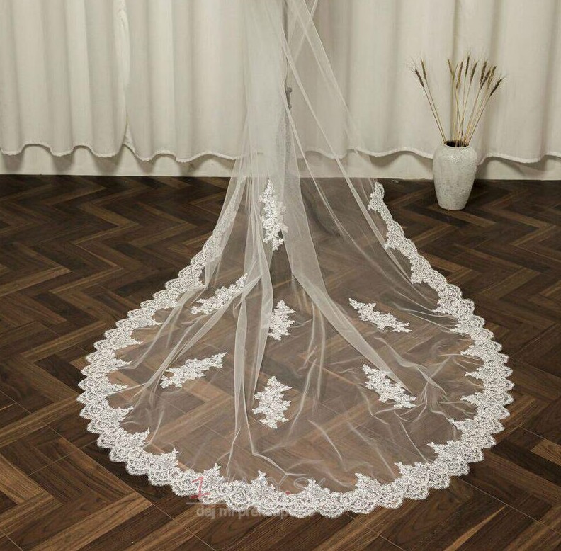 Čipkovaný čipkový závoj riadok kvetinový svadobný závoj skutočný obrázok svadobný závoj biely slonovinový svadobný závoj
