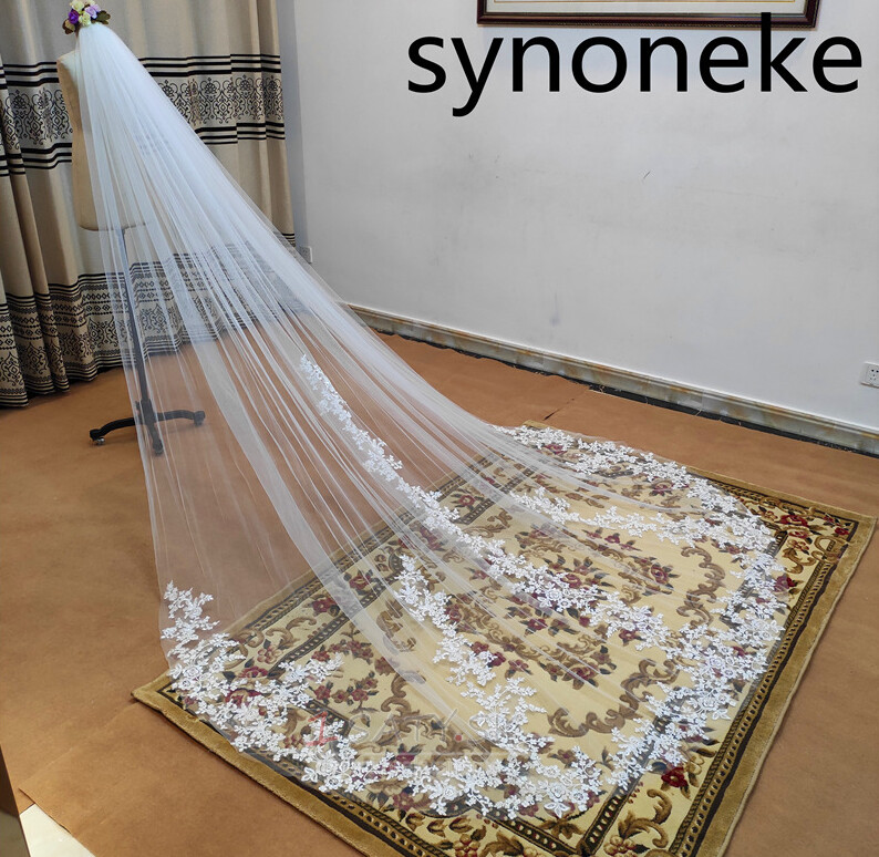 Čipkovaný svadobný závoj slonovinový závoj s hrebeňom jednovrstvový sieťovaný biely čipkovaný závoj 3M