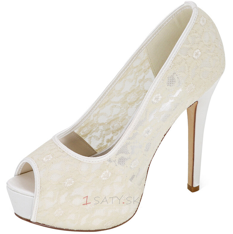Čipky svadobné topánky biele vysoké podpätky platforma sandále banketové topánky svadobné topánky