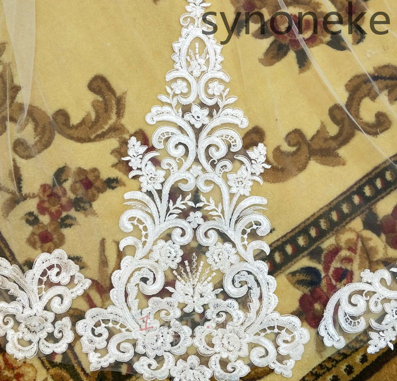 Dlhý svadobný závoj biela/slonovinová nevesta luxusný chvostový závoj dlhý krajkový závoj s hrebeňom