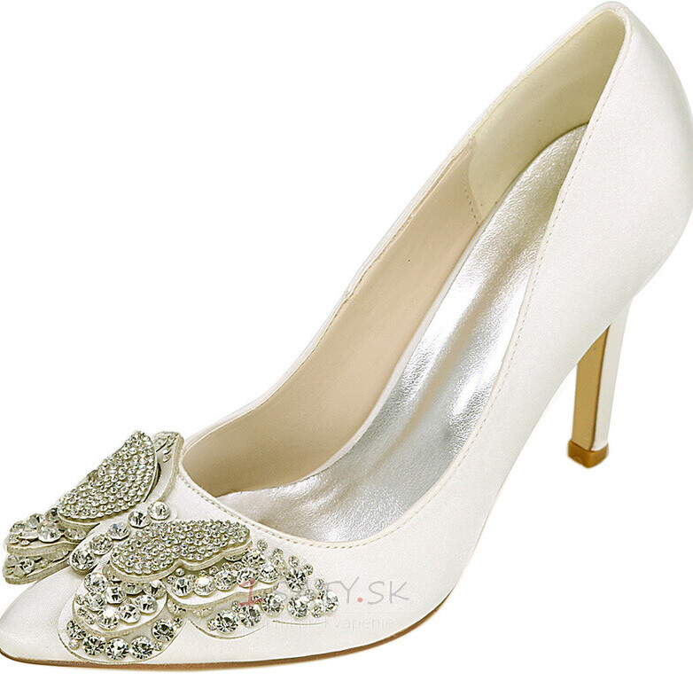 Drahokamu saténové svadobné topánky biele svadobné topánky svadobné topánky