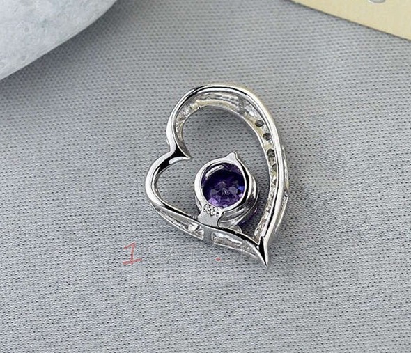 Fialové strieborné srdce v tvare vyložené diamantové šperky žien náhrdelník