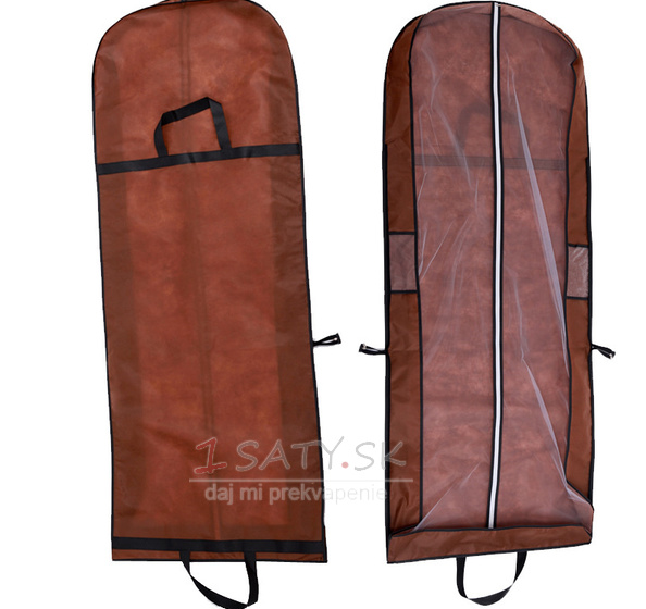 Hnedá dvojitá prenosná prachová obalová taška, ktorá sa skladá z veľkého svadobného prachového krytu