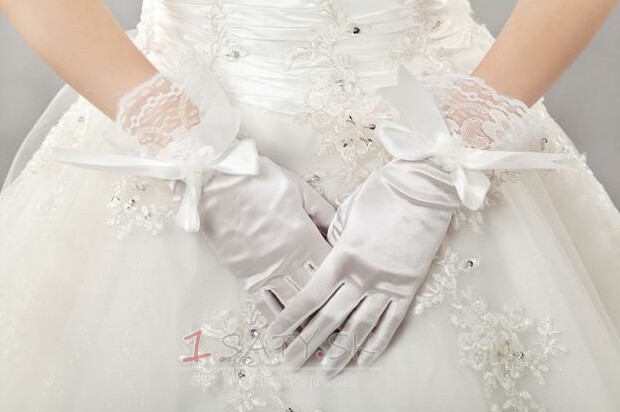 Hrubý plný prst Butterfly Knot Taffeta Vintage svadobné rukavice