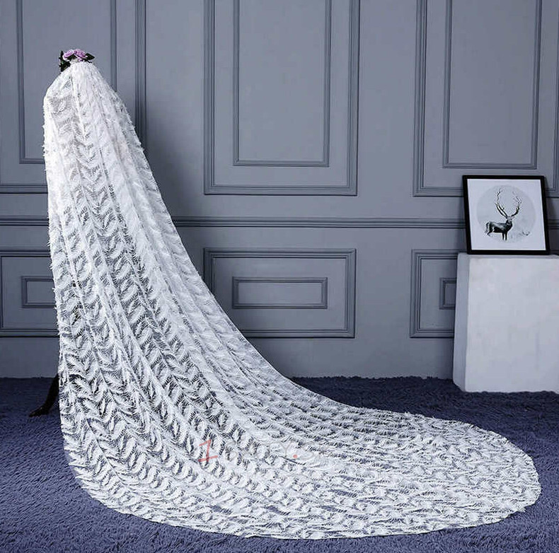 Ivory Bridal Veil 3m Feather Svadobné doplnky Závoj Fantastický svadobný závoj