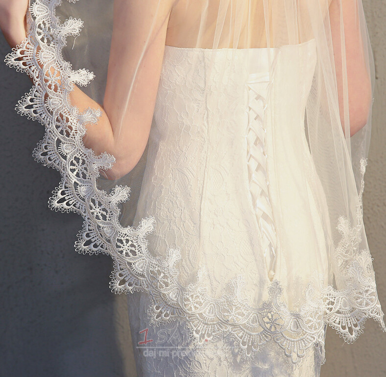 Jednovrstvová s hrebienkom na vlasy závojom vo vode rozpustným čipkovým závojom doplnky na svadobné šaty závojom