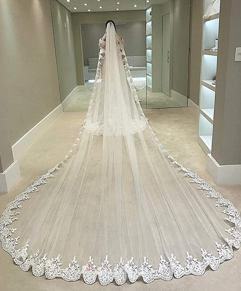 Katedrála čipka nášivka závoj vynikajúci a elegantný svadobný závoj svadobný veľký chvostový závoj 350CM