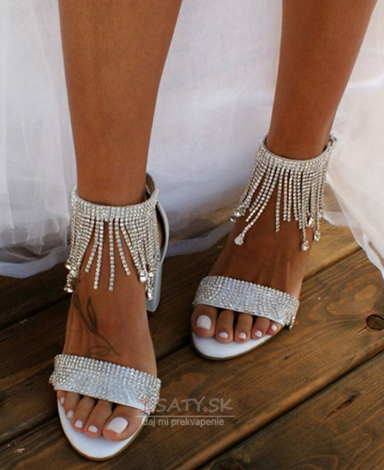 Nové drahokamové dámske sandále Hrubé podpätky Sandále Banketové svadobné sandále