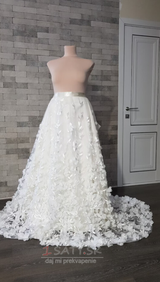 Odnímateľná odnímateľná svadobná vlečková sukňa, záhradná svadobná sukňa, kvetinová svadobná vlečka