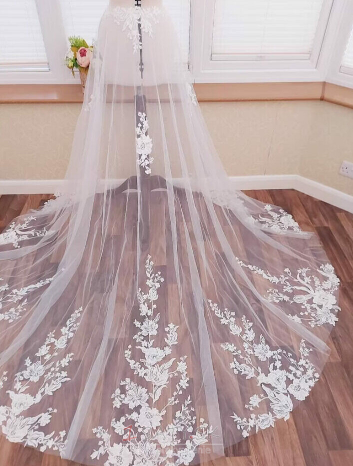 Odnímateľná svadobná sukňa na svadbu Otvorená predná svadobná odnímateľná vlečka s čipkou