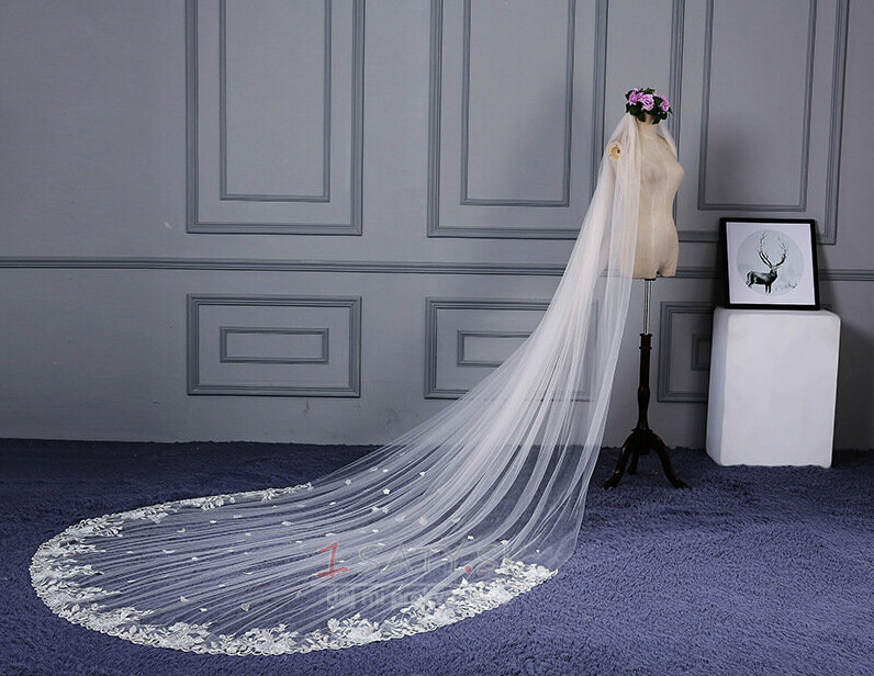Oversized koncový čipkovaný závoj svadobný závoj lacný krásny závoj