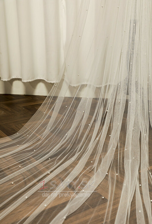 Perlový svadobný závoj veľký vlečný svadobný závoj s hrebeňom z hladkej priadze dlhý 3 metre