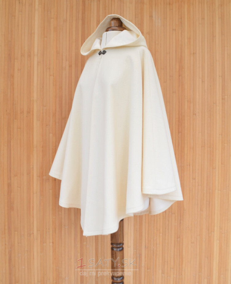 Plášť z kašmírovej vlny zo slonoviny, biely svadobný plášť, biely svadobný plášť s kapucňou