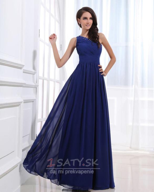 Prírodné pása Šifón Elegantné Polnočná modrá Zvrásnený Večerné šaty