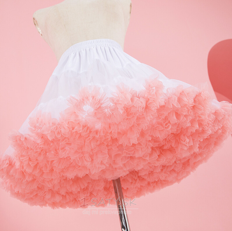 Ružová elastická spodnička s nafúknutým tylom v páse, princezná Balet Dance Pettiskirts Lolita Cosplay, Rainbow Cloud Krátka Tutu sukňa 45 cm
