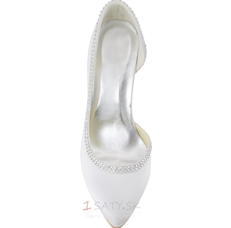 Saténové hodvábne špicaté drahokamové svadobné topánky bočné duté ihlové svadobné topánky
