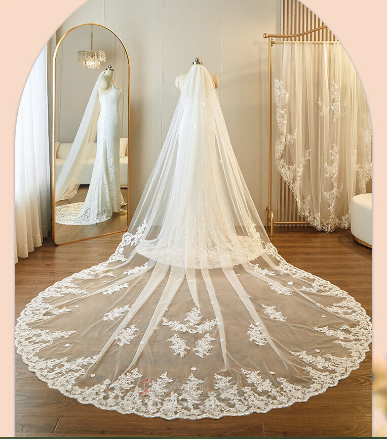 Single Layer Cathedral Bridal Veil Wedding Trailing Veil