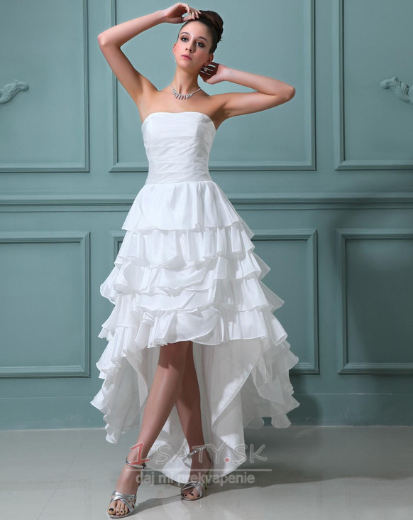 Skladaný Viacvrstvový Vysoký nízky Vonkajší Biely Svadobné šaty