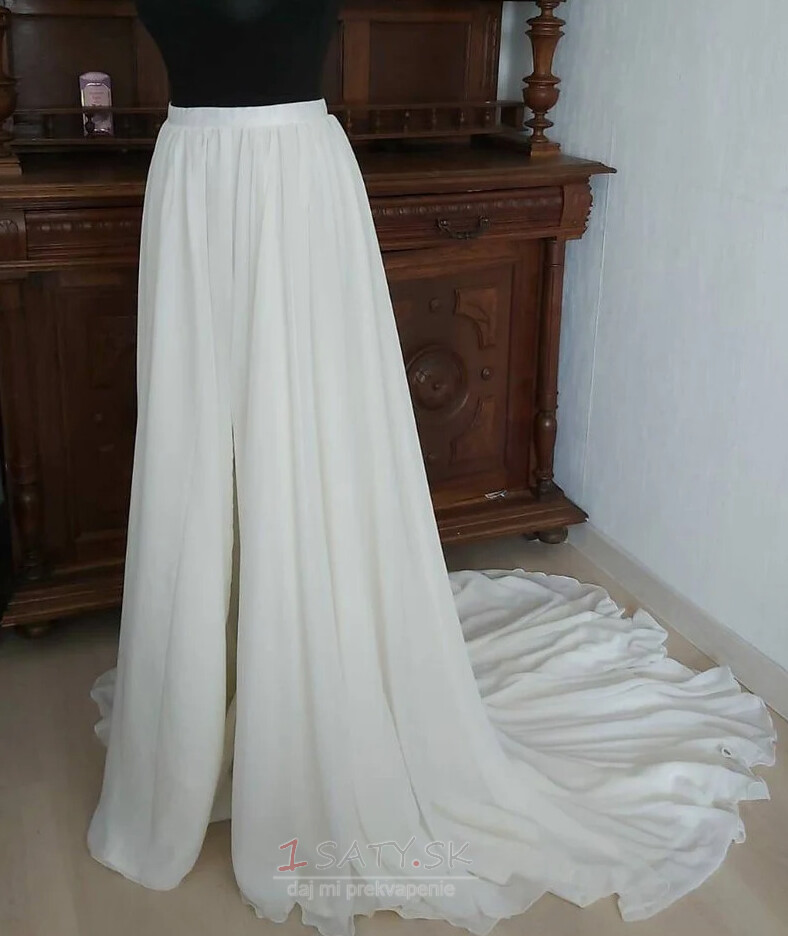 Šifónová sukňa s rozparkom vpredu Odnímateľná svadobná sukňa Svadobná sukňa