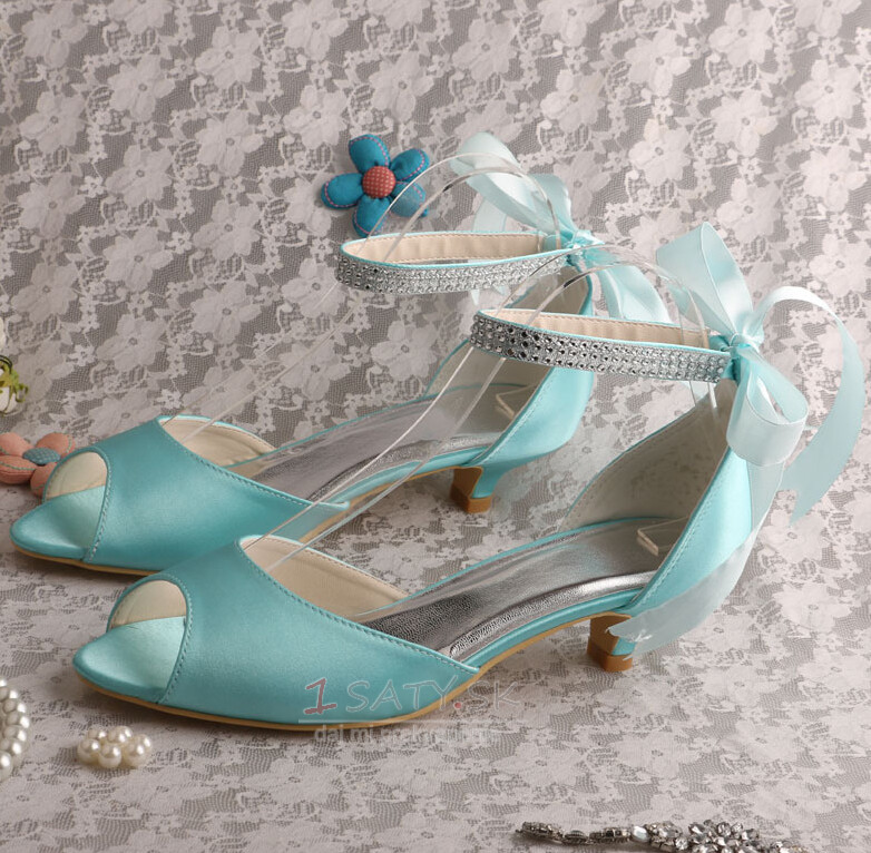 Štrasové svadobné topánky so stuhou rybie ústa banket dámske topánky červené topánky pre družičku