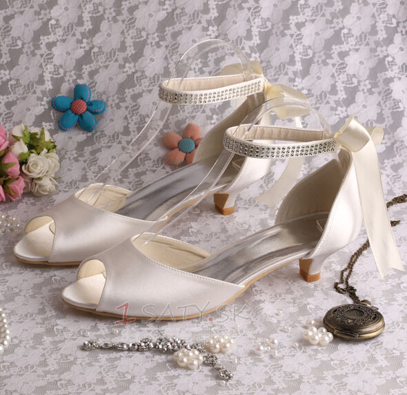 Štrasové svadobné topánky so stuhou rybie ústa banket dámske topánky červené topánky pre družičku