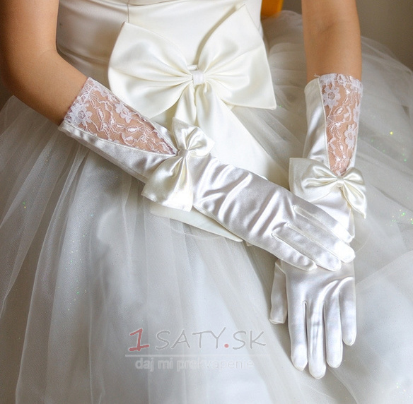 Svadobné rukavice Izba Jesenné Glamour Čipka Materiál Bow Tie