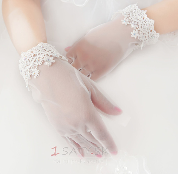 Svadobné rukavice Moderné letné čipky Biele plné prstové dekorácie