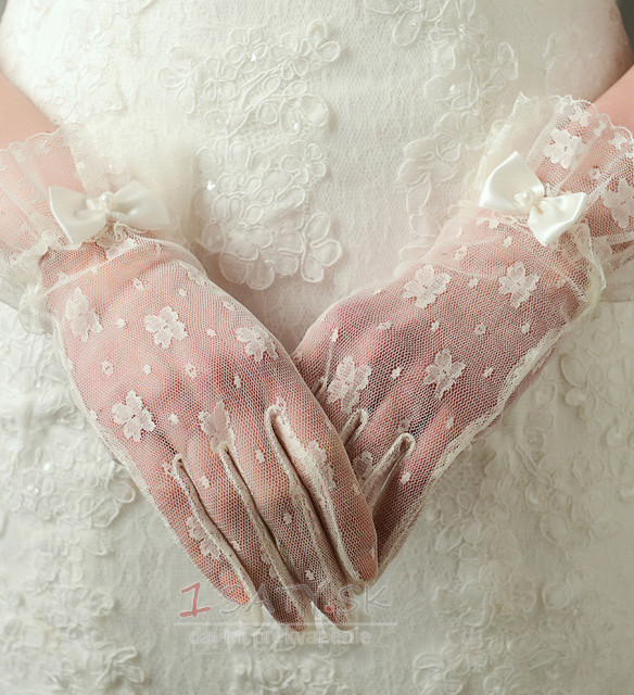 Svadobné rukavice Žiaduce priehľadné krátke dekorácie Slonovina