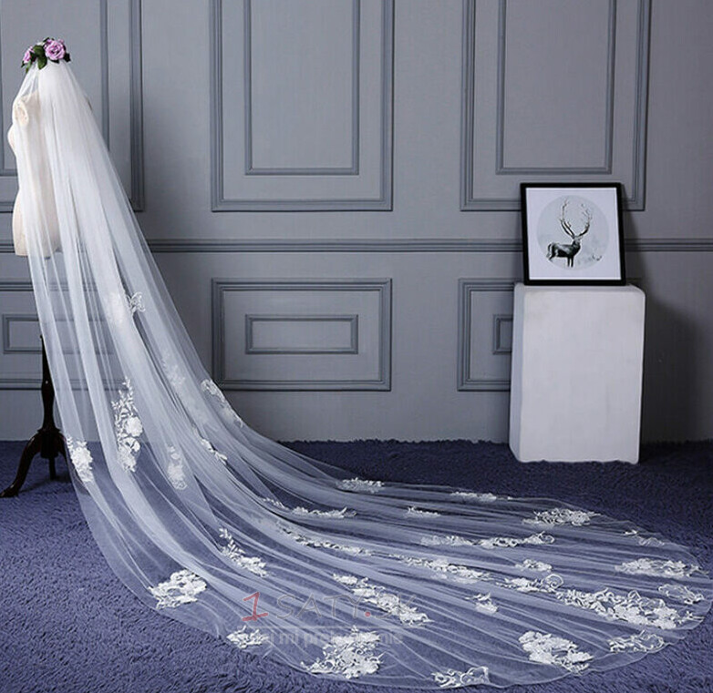 Svadobné svadobné nádherný závoj čipkovaný závoj s dlhým závojom luxusný svadobný závoj