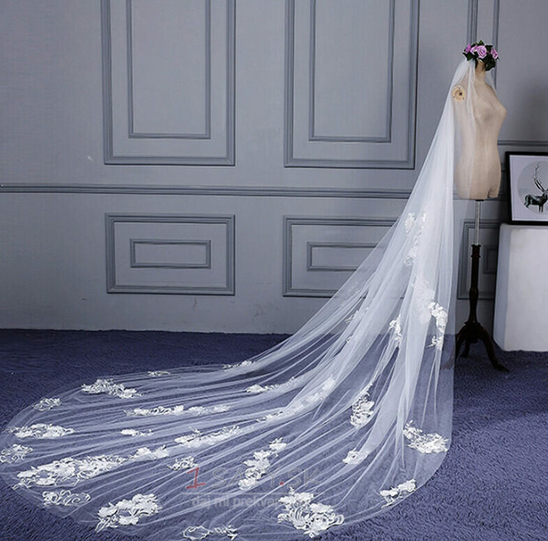 Svadobné svadobné nádherný závoj čipkovaný závoj s dlhým závojom luxusný svadobný závoj