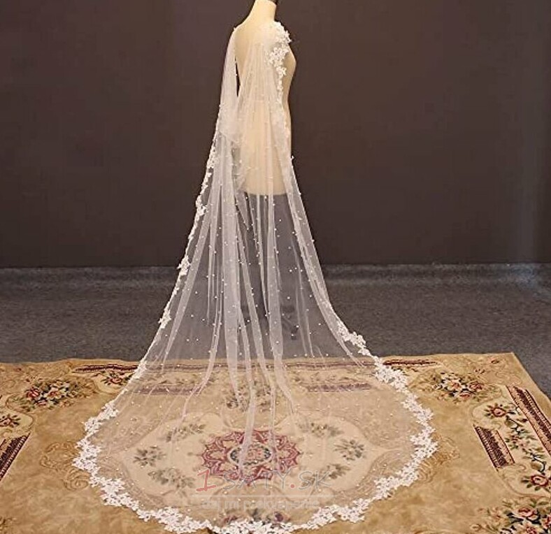Svadobné svadobné šaty Perlový šál Závoj s čipkou