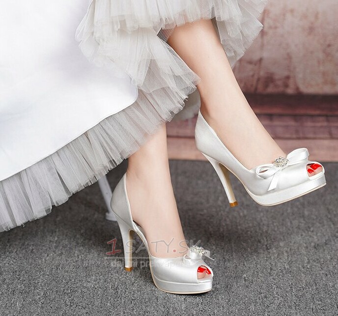 Svadobné topánky s otvorenou špičkou, saténové nepremokavé topánky na vysokom podpätku, svadobné vysoké podpätky