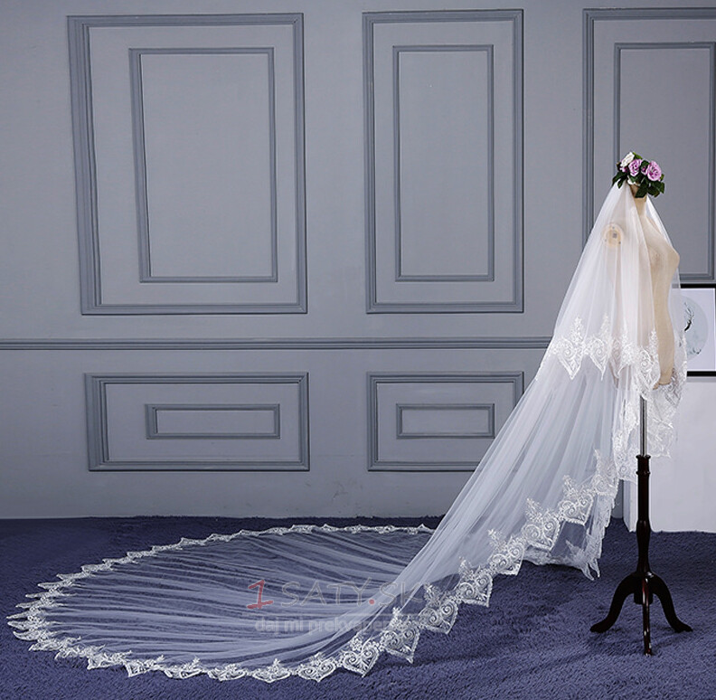 Svadobný dlhý vlečný čipkovaný závoj Jednoduchý všestranný extra dlhý svadobný závoj