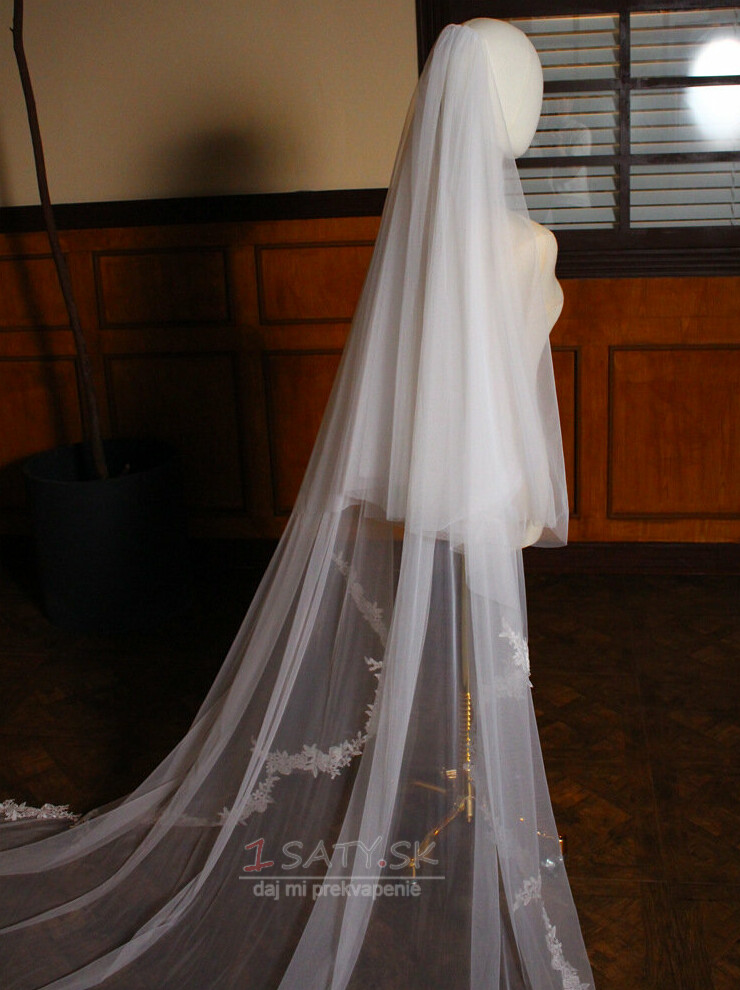 Svadobný závoj jednoduchý chvostový závoj čipka zakrývajúca svadobný závoj