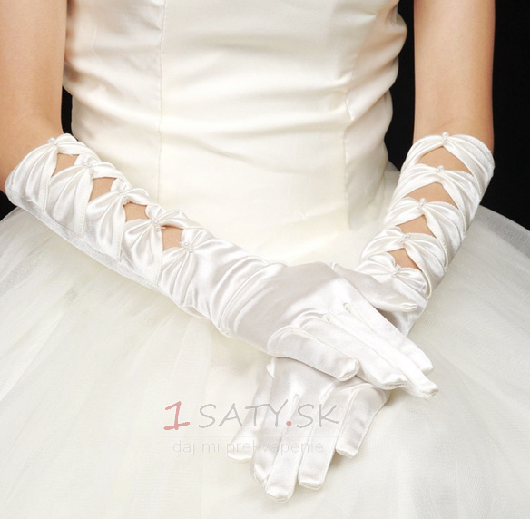 Teplý satén plný prst na jeseň vhodné biele svadobné rukavice