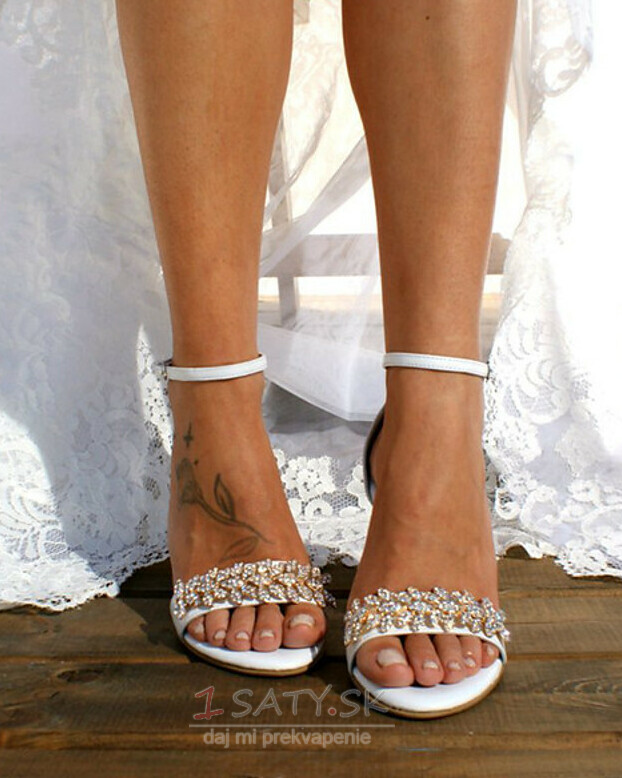 Veľkoformátové sandále na vysokom podpätku, saténové a štrasové dámske svadobné topánky na vysokom podpätku
