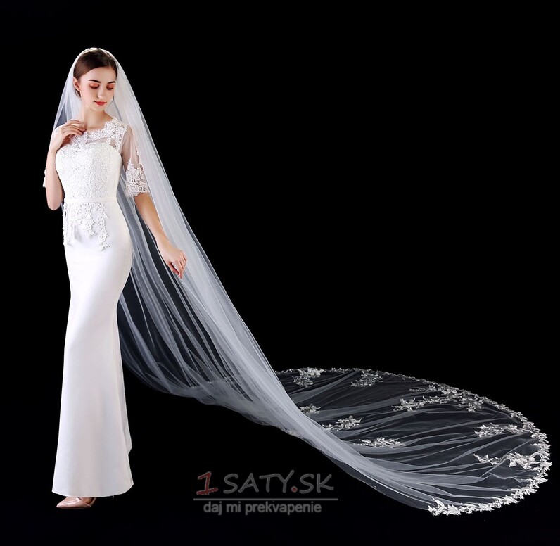Vysoko kvalitný čipkovaný svadobný závoj 3 metre dlhý svadobný závoj s hrebeňovými svadobnými doplnkami